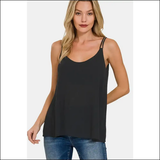 Zenana Woven Double Spaghetti: Fashion’s Secret Weapon for Adulting 😎 - Black / m - Tank Tops on Sale Worldwide Shipping