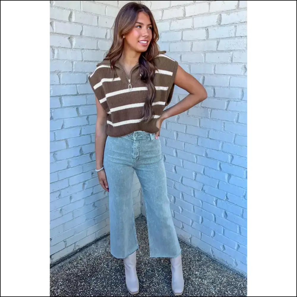 Zipped & Striped: Brown Stripe Chicness from Needful Things! ?️ - Knit Tops on Sale Worldwide Shipping